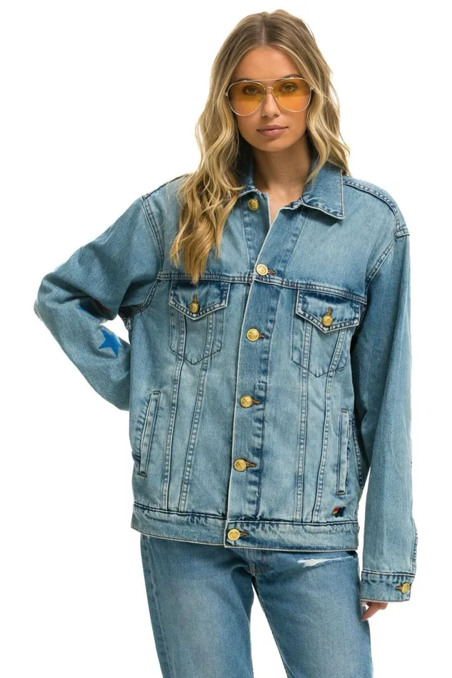 Women Denim Aviator Nation STOKED OVERSIZED CONCERT DENIM JACKET 8211 VINTAGE Women Denim Aviator Nation STOKED OVERSIZED CONCERT DENIM JACKET 8211 VINTAGE
