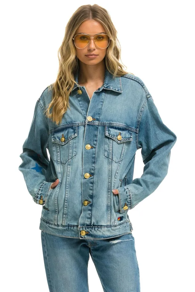 Women Denim Aviator Nation STOKED OVERSIZED CONCERT DENIM JACKET 8211 VINTAGE Women Denim Aviator Nation STOKED OVERSIZED CONCERT DENIM JACKET 8211 VINTAGE