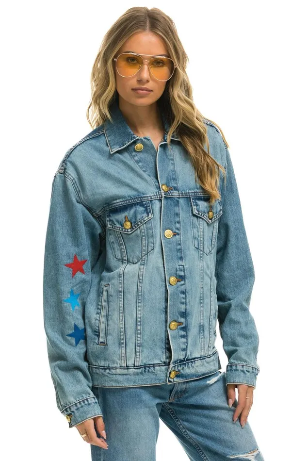 Women Denim Aviator Nation STOKED OVERSIZED CONCERT DENIM JACKET 8211 VINTAGE Women Denim Aviator Nation STOKED OVERSIZED CONCERT DENIM JACKET 8211 VINTAGE