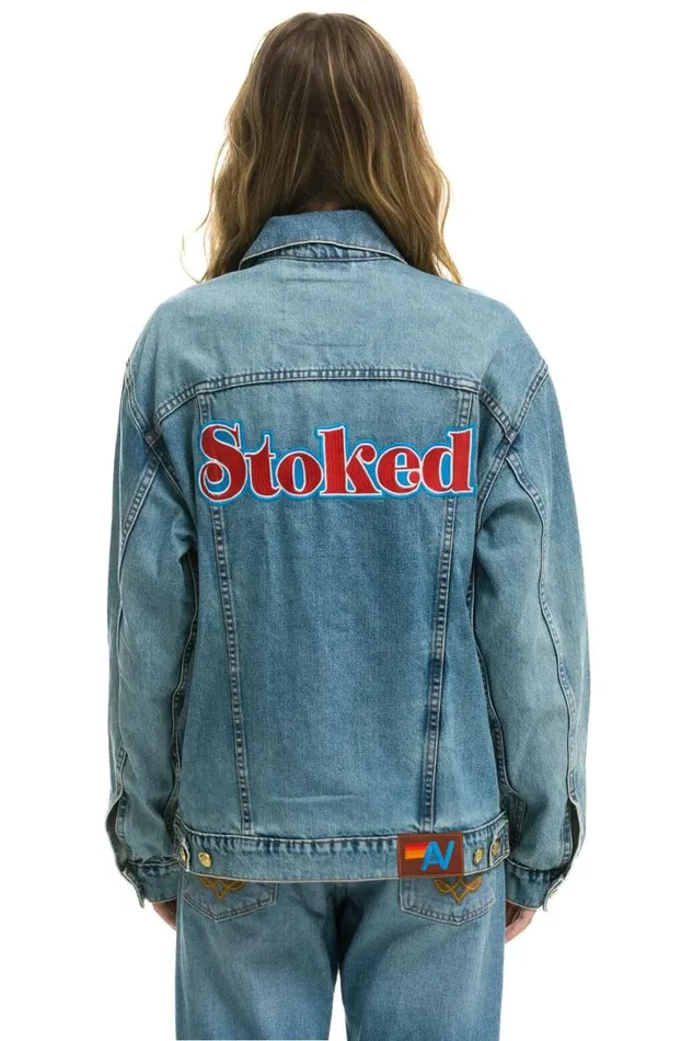 Women Denim Aviator Nation STOKED OVERSIZED CONCERT DENIM JACKET 8211 VINTAGE Women Denim Aviator Nation STOKED OVERSIZED CONCERT DENIM JACKET 8211 VINTAGE