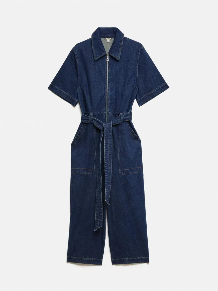 Women Denim Zip Front Jumpsuit Indigo Jigsaw Dresses and Jumpsuits