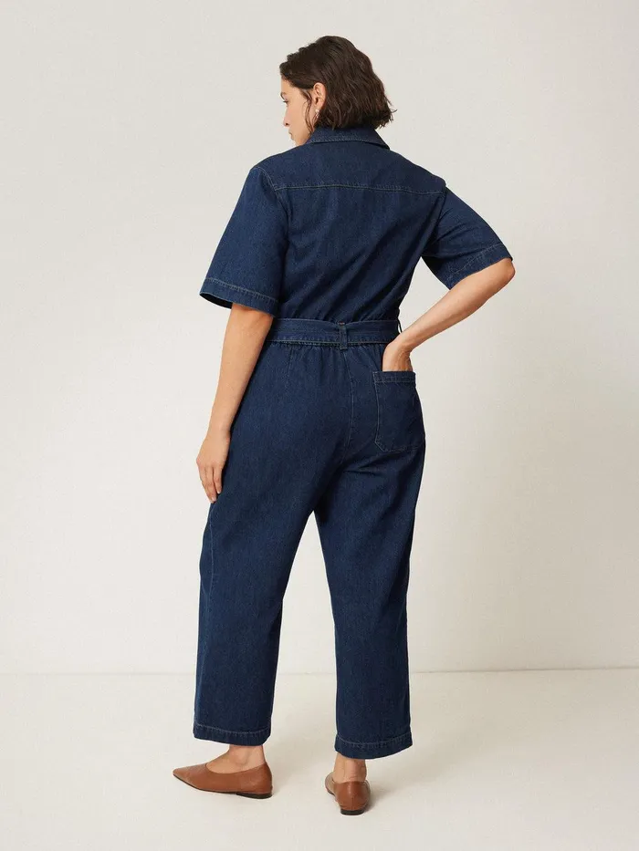 Women Denim Zip Front Jumpsuit Indigo Jigsaw Dresses and Jumpsuits