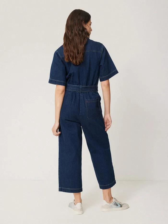 Women Denim Zip Front Jumpsuit Indigo Jigsaw Dresses and Jumpsuits