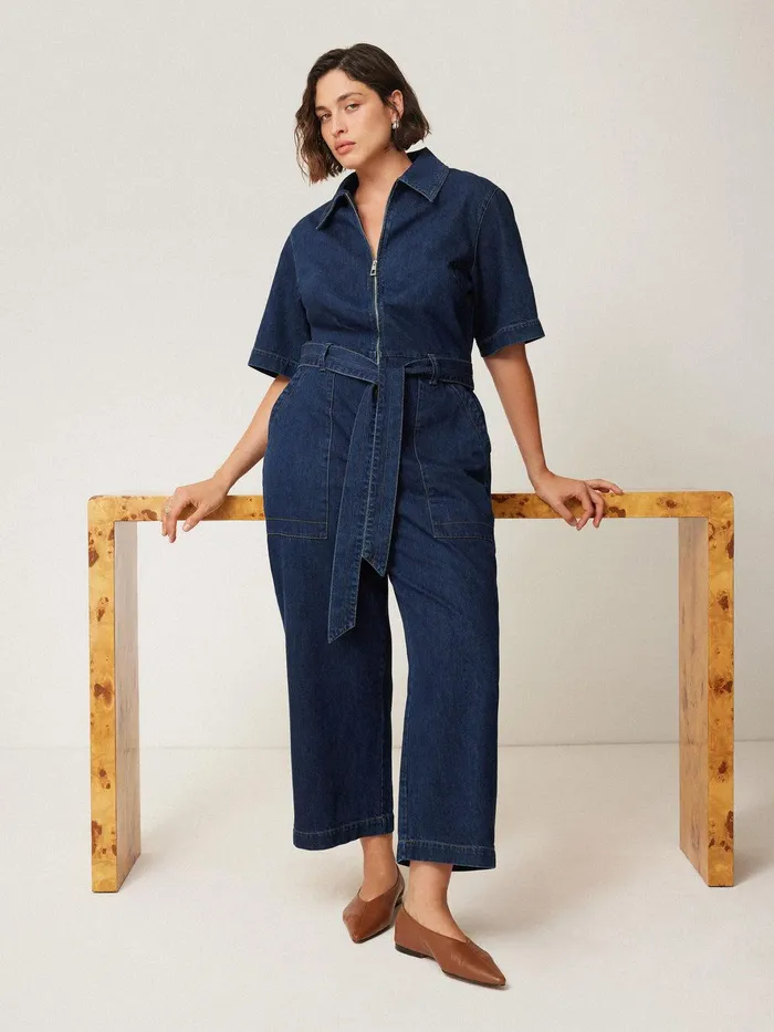 Women Denim Zip Front Jumpsuit Indigo Jigsaw Dresses and Jumpsuits
