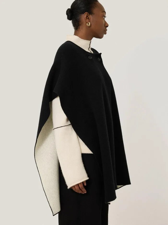Women Double Faced Contrast Cape Black Jigsaw Knitwear and Cashmere