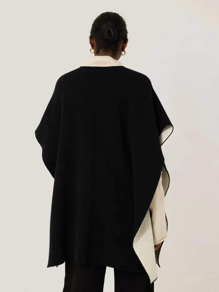 Women Double Faced Contrast Cape Black Jigsaw Knitwear and Cashmere