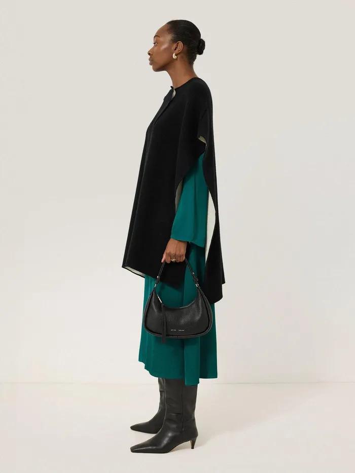 Women Double Faced Contrast Cape Black Jigsaw Knitwear and Cashmere