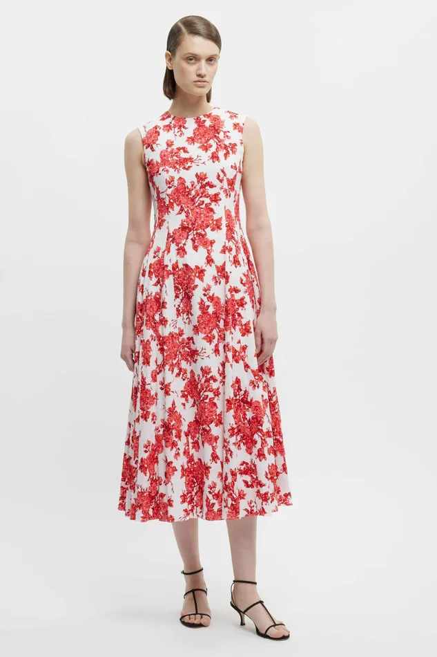 Women Dresses Emilia Wickstead Chelsea Dress In Hot Pink Rose Floral Print Cotton