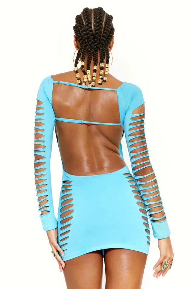 Women Dresses Jaded London Blue Butterfly Slashed Cut Out Backless Dress