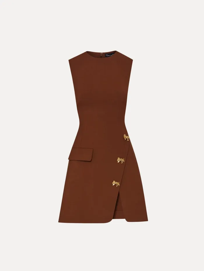 Women Dresses Oscar De La Renta Bow Button Split Skirt Dress Cocoa
