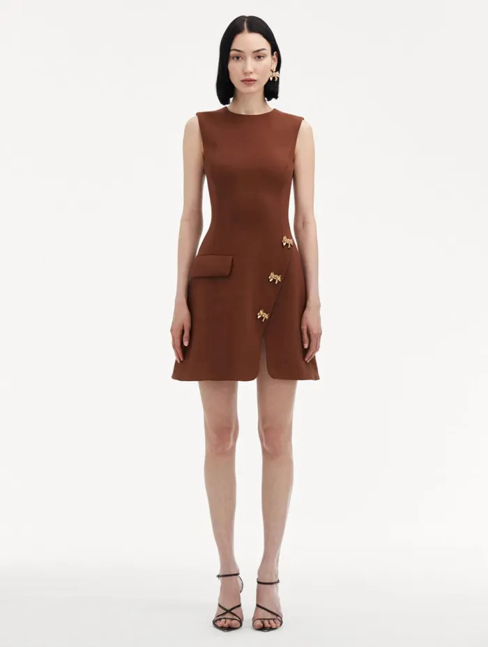Women Dresses Oscar De La Renta Bow Button Split Skirt Dress Cocoa Women Dresses Oscar De La Renta Bow Button Split Skirt Dress Cocoa