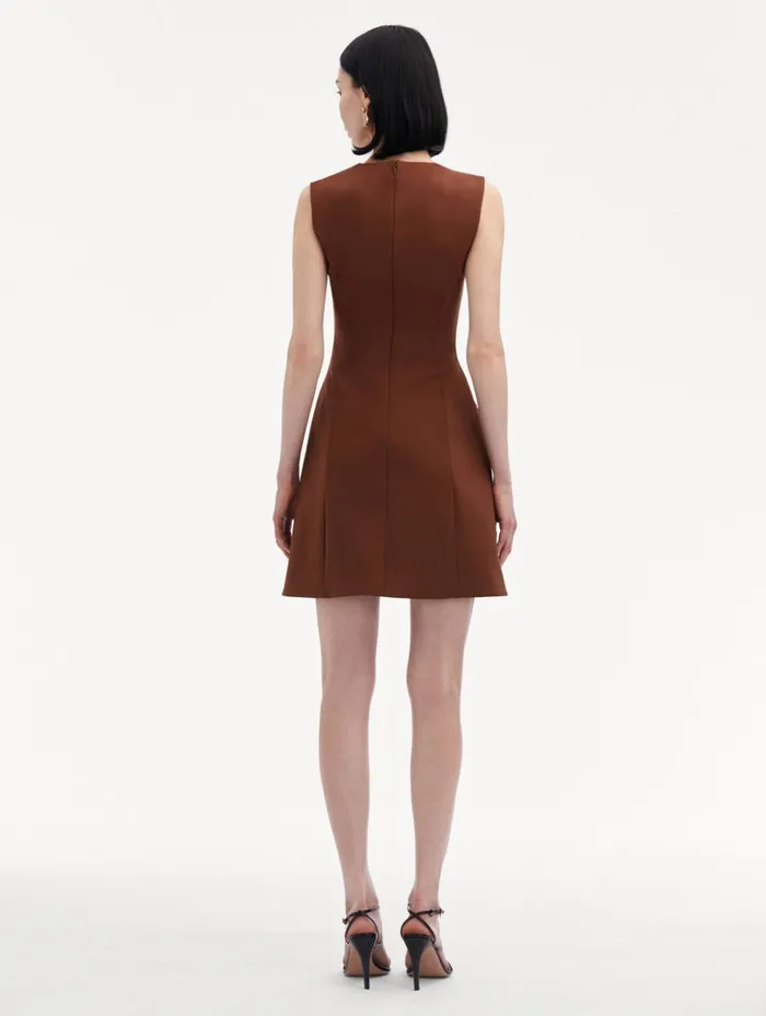 Women Dresses Oscar De La Renta Bow Button Split Skirt Dress Cocoa Women Dresses Oscar De La Renta Bow Button Split Skirt Dress Cocoa