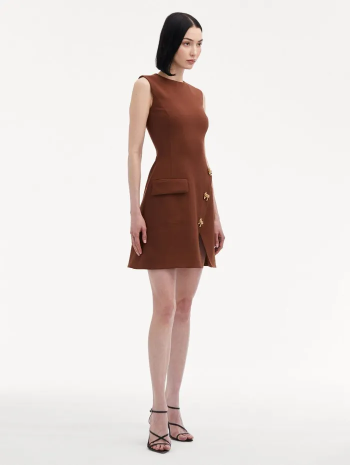 Women Dresses Oscar De La Renta Bow Button Split Skirt Dress Cocoa Women Dresses Oscar De La Renta Bow Button Split Skirt Dress Cocoa