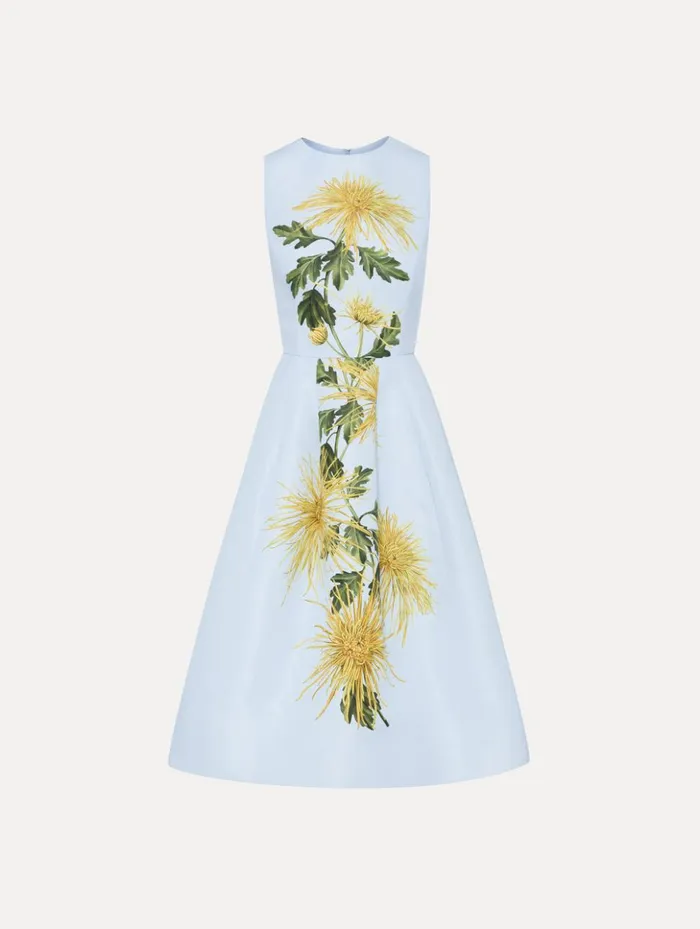 Women Dresses Oscar De La Renta Chrysanthemum Stripe Cocktail Dress Yellow Light Blue