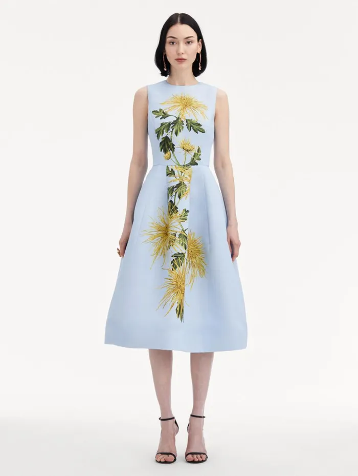 Women Dresses Oscar De La Renta Chrysanthemum Stripe Cocktail Dress Yellow Light Blue Women Dresses Oscar De La Renta Chrysanthemum Stripe Cocktail Dress Yellow Light Blue