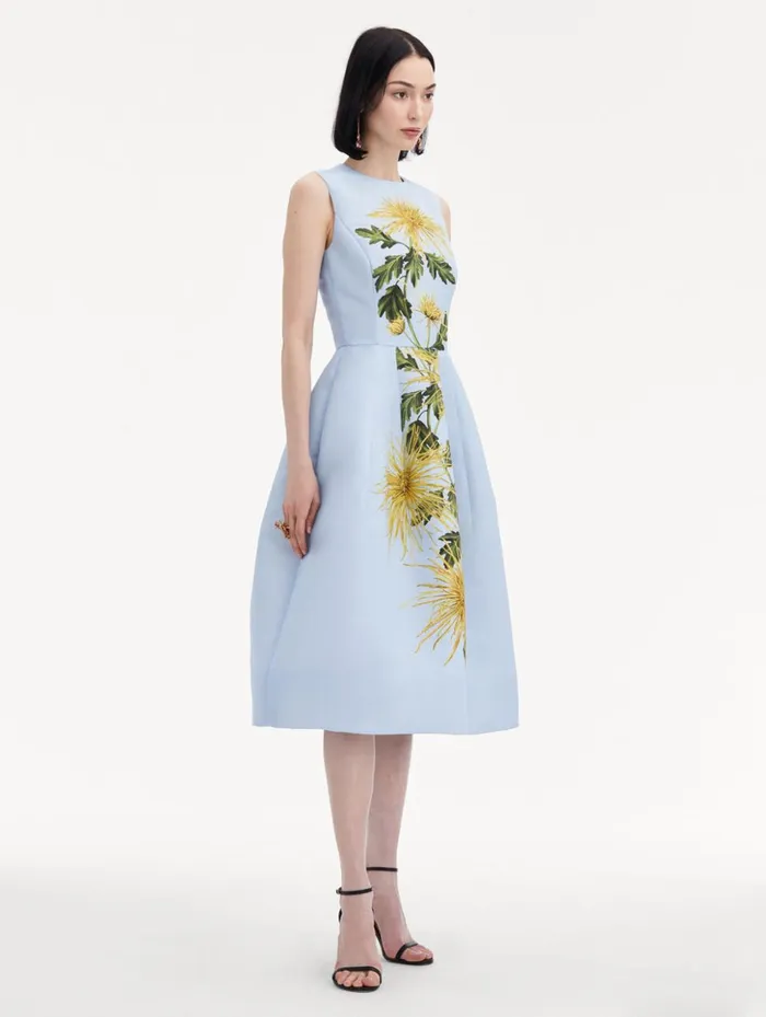 Women Dresses Oscar De La Renta Chrysanthemum Stripe Cocktail Dress Yellow Light Blue Women Dresses Oscar De La Renta Chrysanthemum Stripe Cocktail Dress Yellow Light Blue