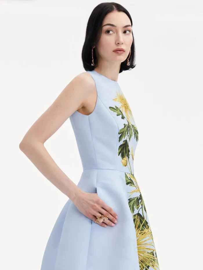 Women Dresses Oscar De La Renta Chrysanthemum Stripe Cocktail Dress Yellow Light Blue Women Dresses Oscar De La Renta Chrysanthemum Stripe Cocktail Dress Yellow Light Blue