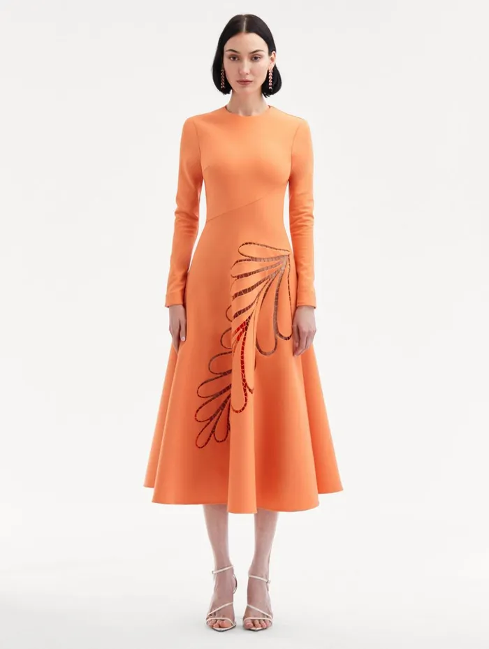 Women Dresses Oscar De La Renta Fern Cutout Midi Dress Apricot Women Dresses Oscar De La Renta Fern Cutout Midi Dress Apricot