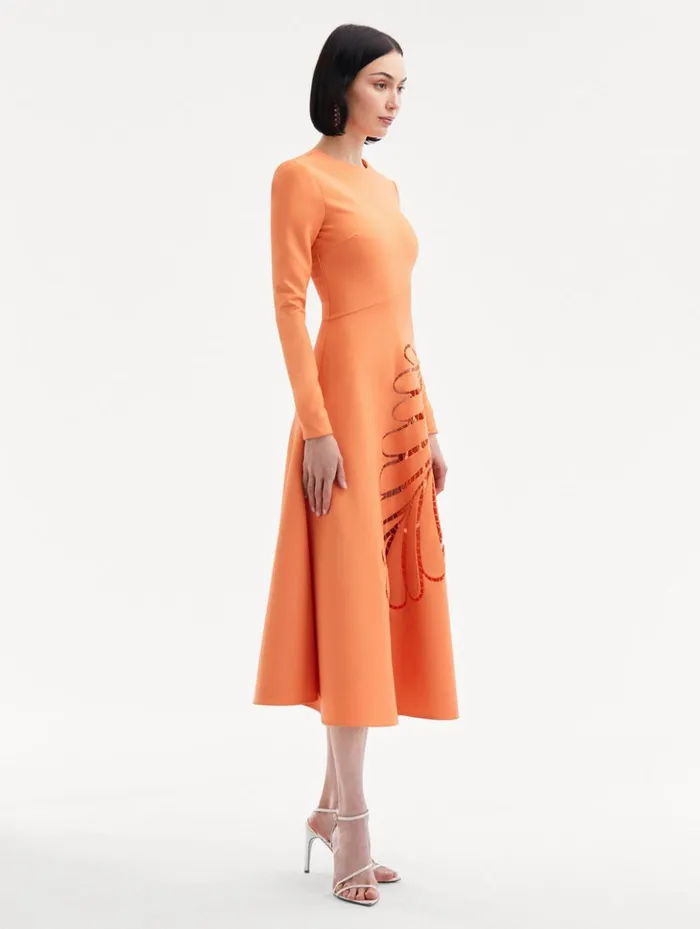 Women Dresses Oscar De La Renta Fern Cutout Midi Dress Apricot Women Dresses Oscar De La Renta Fern Cutout Midi Dress Apricot