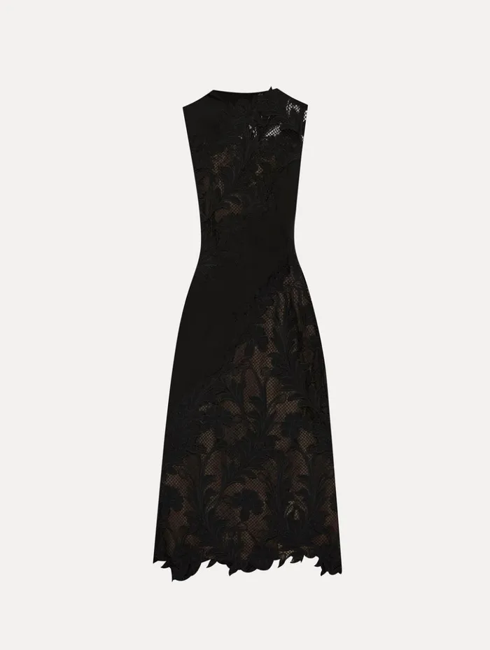 Women Dresses Oscar De La Renta Marbled Carnation Guipure Inset Dress Black