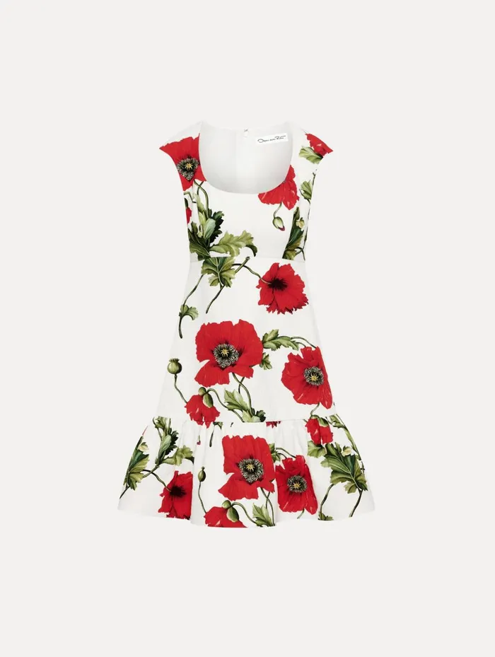 Women Dresses Oscar De La Renta Poppy Cotton Cloqu Dress White Red