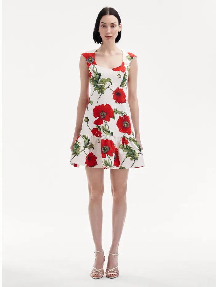Women Dresses Oscar De La Renta Poppy Cotton Cloqu Dress White Red Women Dresses Oscar De La Renta Poppy Cotton Cloqu Dress White Red