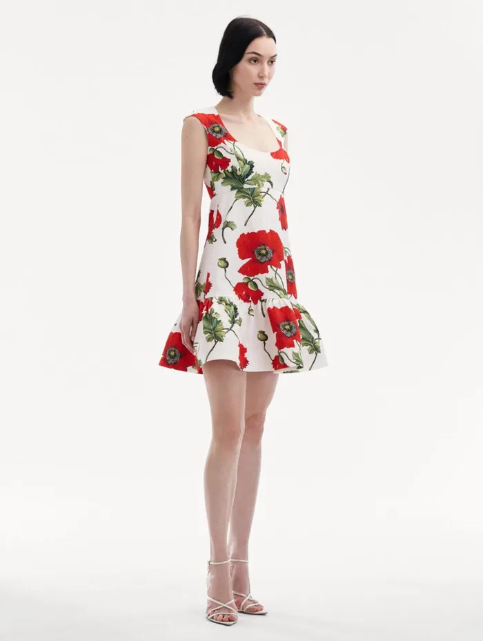 Women Dresses Oscar De La Renta Poppy Cotton Cloqu Dress White Red Women Dresses Oscar De La Renta Poppy Cotton Cloqu Dress White Red