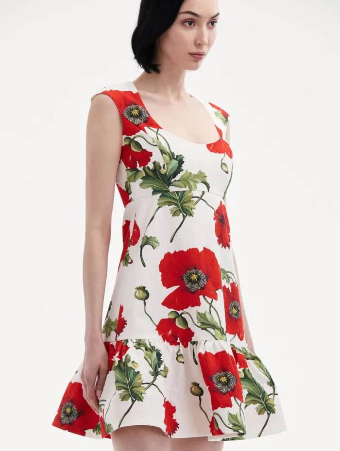 Women Dresses Oscar De La Renta Poppy Cotton Cloqu Dress White Red Women Dresses Oscar De La Renta Poppy Cotton Cloqu Dress White Red