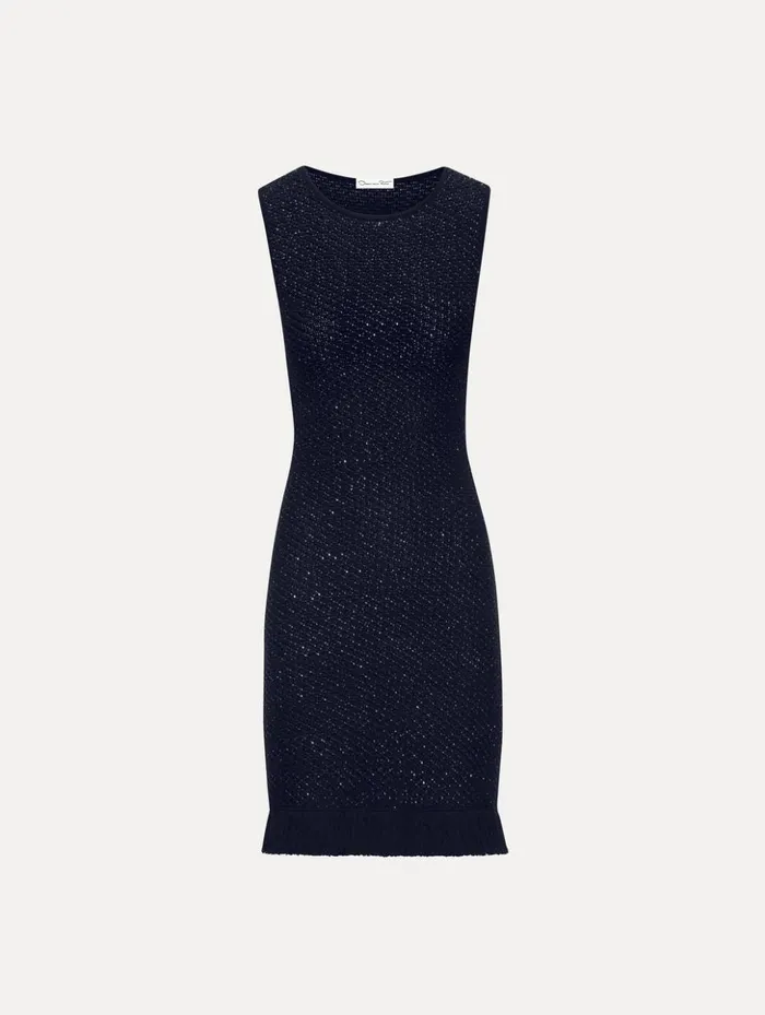 Women Dresses Oscar De La Renta Sequin Tweed Dress Navy