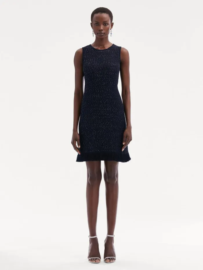 Women Dresses Oscar De La Renta Sequin Tweed Dress Navy Women Dresses Oscar De La Renta Sequin Tweed Dress Navy