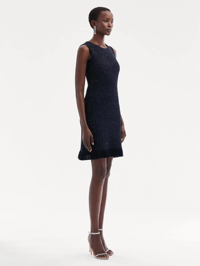 Women Dresses Oscar De La Renta Sequin Tweed Dress Navy Women Dresses Oscar De La Renta Sequin Tweed Dress Navy