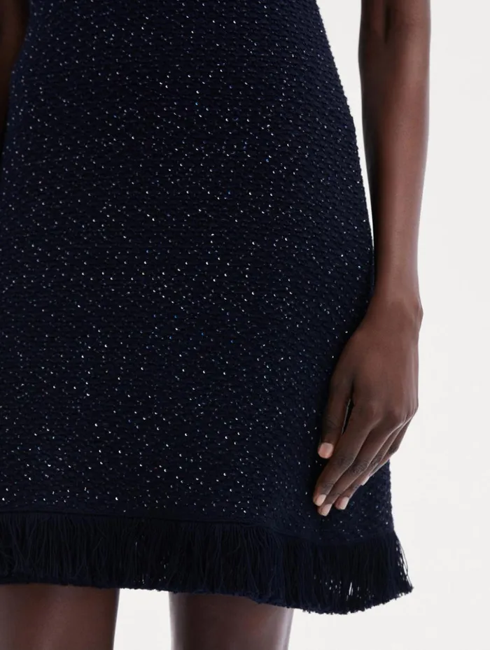 Women Dresses Oscar De La Renta Sequin Tweed Dress Navy Women Dresses Oscar De La Renta Sequin Tweed Dress Navy