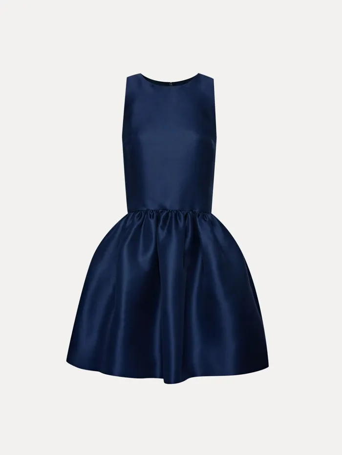 Women Dresses Oscar De La Renta Silk Drop Waist Cocktail Dress Navy