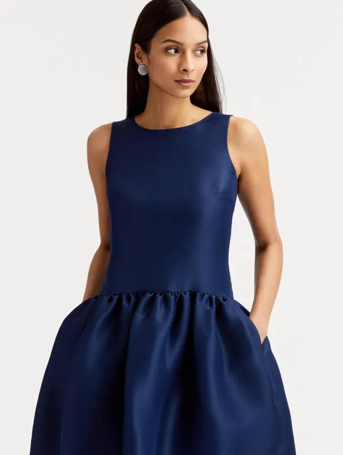 Women Dresses Oscar De La Renta Silk Drop Waist Cocktail Dress Navy Women Dresses Oscar De La Renta Silk Drop Waist Cocktail Dress Navy
