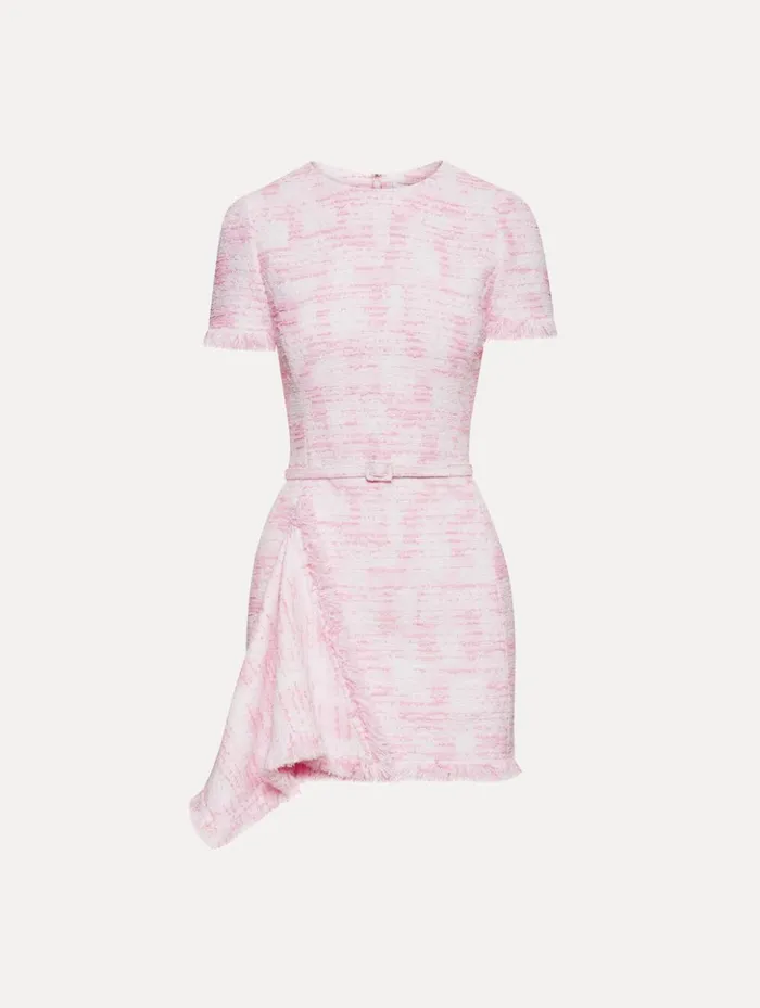 Women Dresses Oscar De La Renta Textured Tweed Draped Dress White Pink