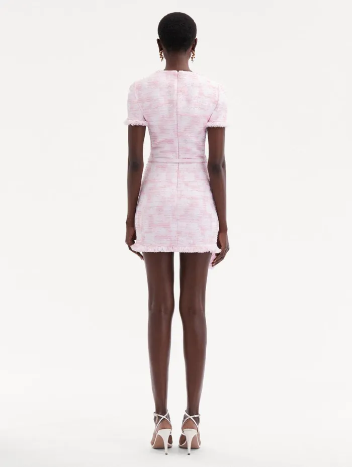 Women Dresses Oscar De La Renta Textured Tweed Draped Dress White Pink Women Dresses Oscar De La Renta Textured Tweed Draped Dress White Pink