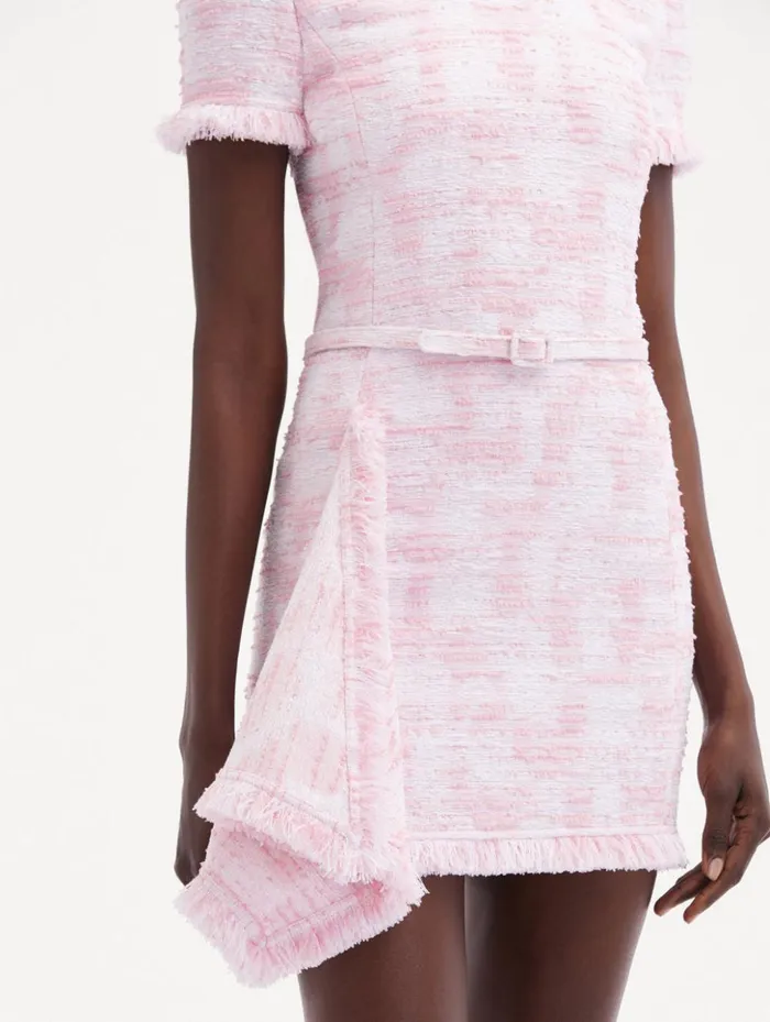 Women Dresses Oscar De La Renta Textured Tweed Draped Dress White Pink Women Dresses Oscar De La Renta Textured Tweed Draped Dress White Pink