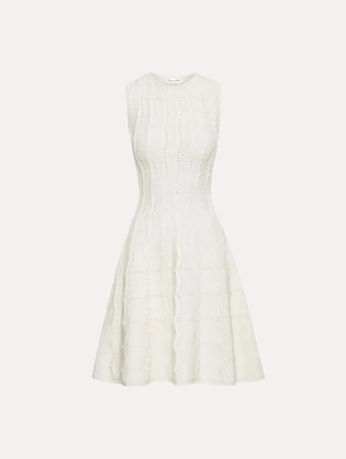 Women Dresses Oscar De La Renta Wave Knit Fit and Flare Dress Ivory