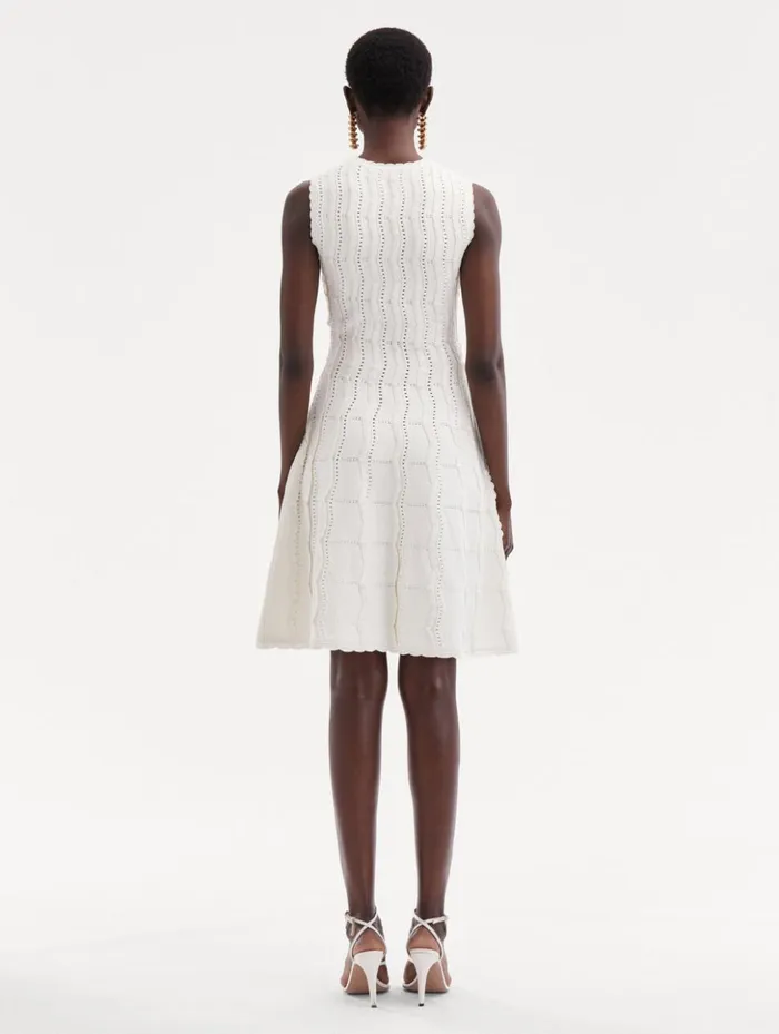 Women Dresses Oscar De La Renta Wave Knit Fit and Flare Dress Ivory Women Dresses Oscar De La Renta Wave Knit Fit and Flare Dress Ivory