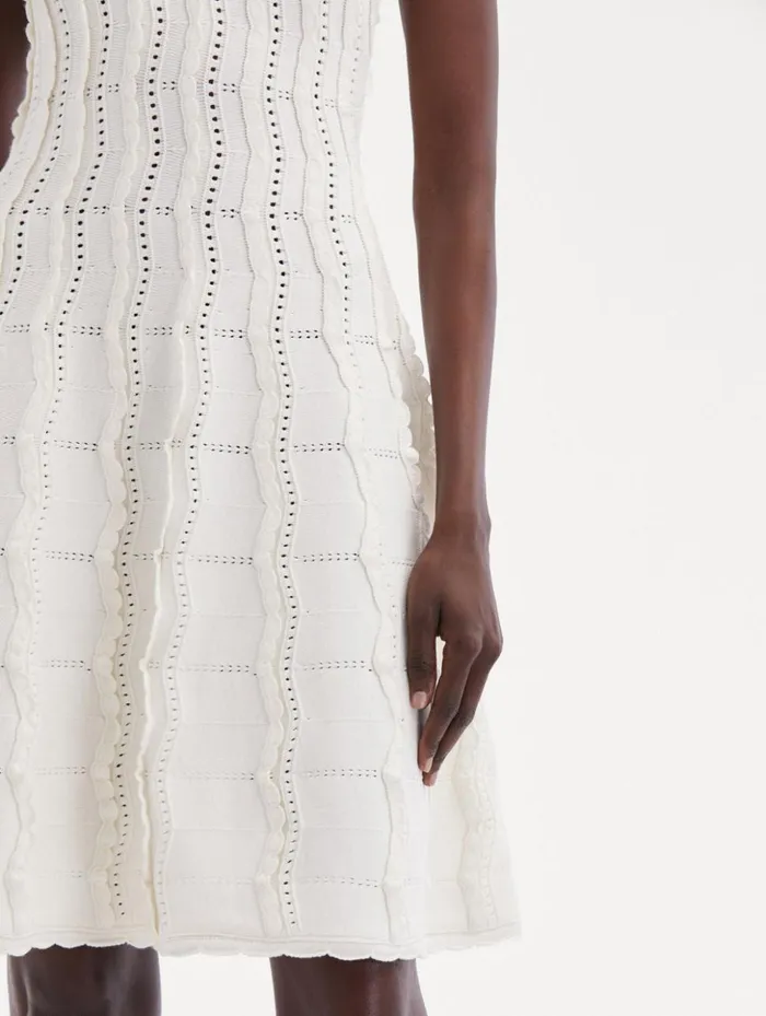 Women Dresses Oscar De La Renta Wave Knit Fit and Flare Dress Ivory Women Dresses Oscar De La Renta Wave Knit Fit and Flare Dress Ivory