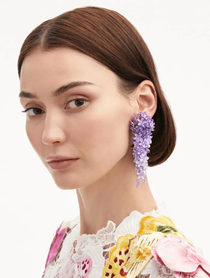 Women Earrings Oscar De La Renta Cascading Flower ClipOn Earrings Lavender Women Earrings Oscar De La Renta Cascading Flower ClipOn Earrings Lavender