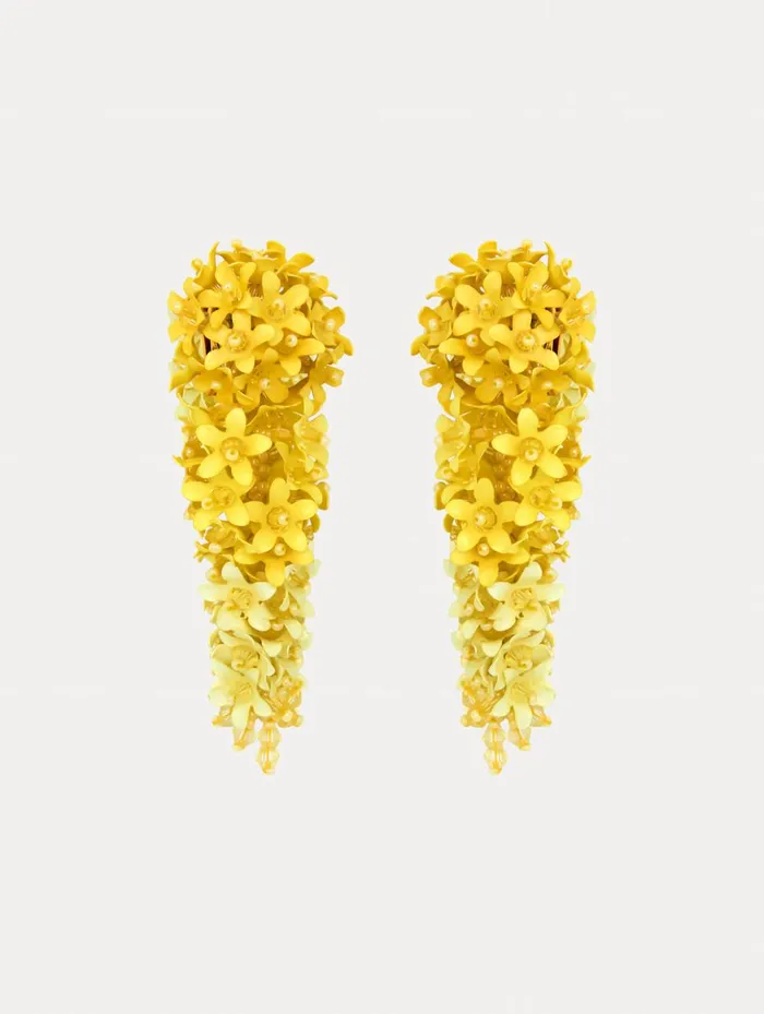Women Earrings Oscar De La Renta Cascading Flower ClipOn Earrings Yellow