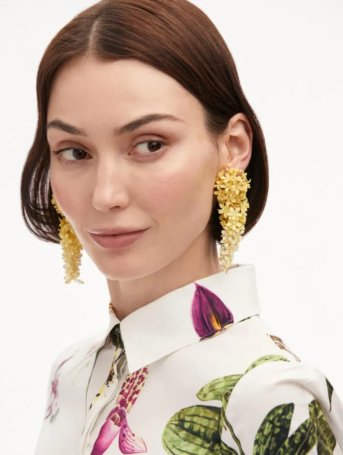 Women Earrings Oscar De La Renta Cascading Flower ClipOn Earrings Yellow Women Earrings Oscar De La Renta Cascading Flower ClipOn Earrings Yellow