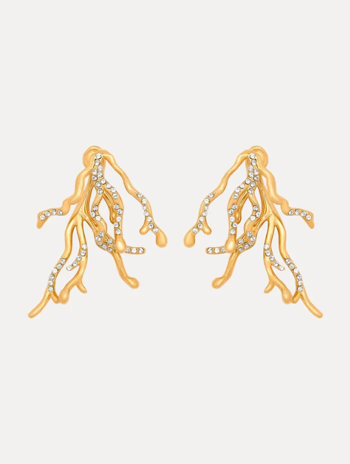 Women Earrings Oscar De La Renta Coral and Gold Drops Earrings Gold