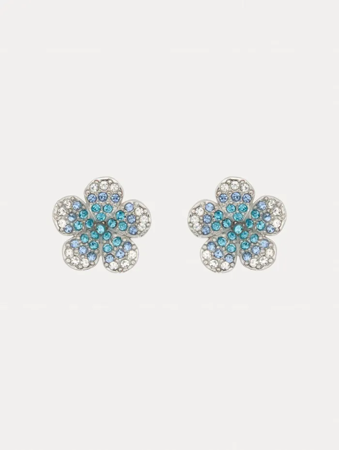 Women Earrings Oscar De La Renta Crystal Flower Stud Earrings Aquamarine
