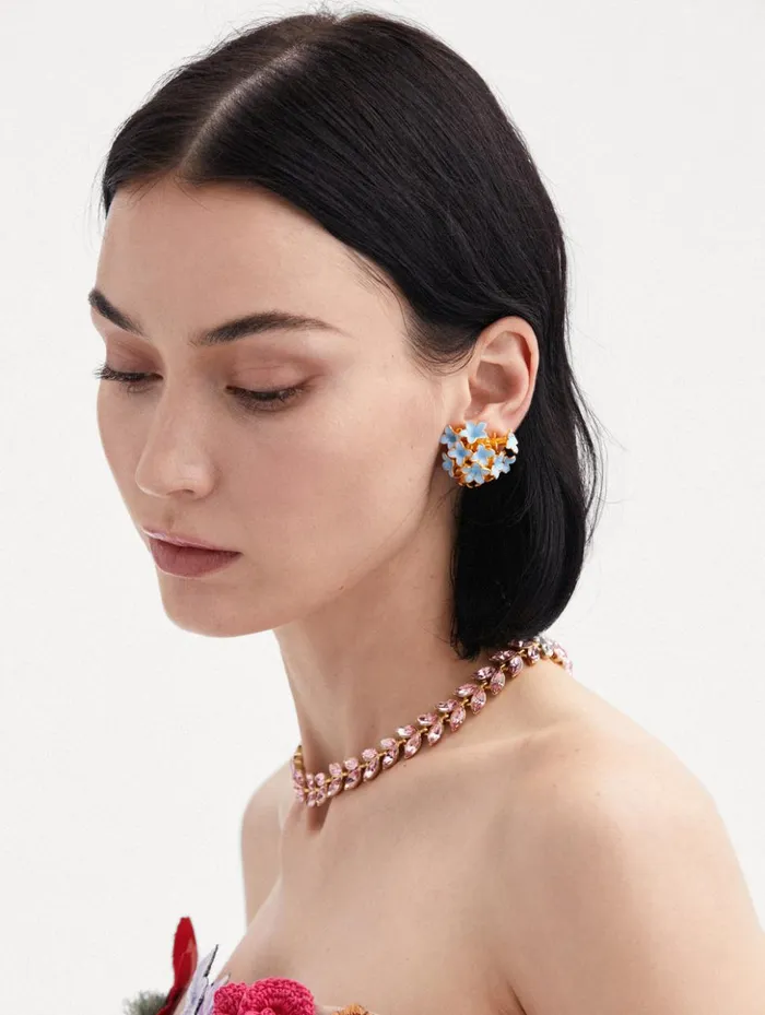 Women Earrings Oscar De La Renta Enamel Bouquet Button ClipOn Earrings Blue Women Earrings Oscar De La Renta Enamel Bouquet Button ClipOn Earrings Blue