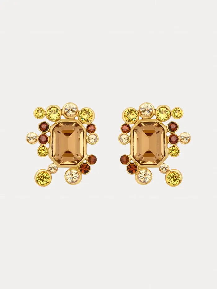 Women Earrings Oscar De La Renta Mixed Crystal Cluster Earrings Topaz