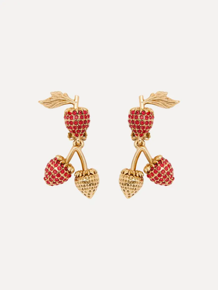 Women Earrings Oscar De La Renta Strawberry ClipOn Earrings Red