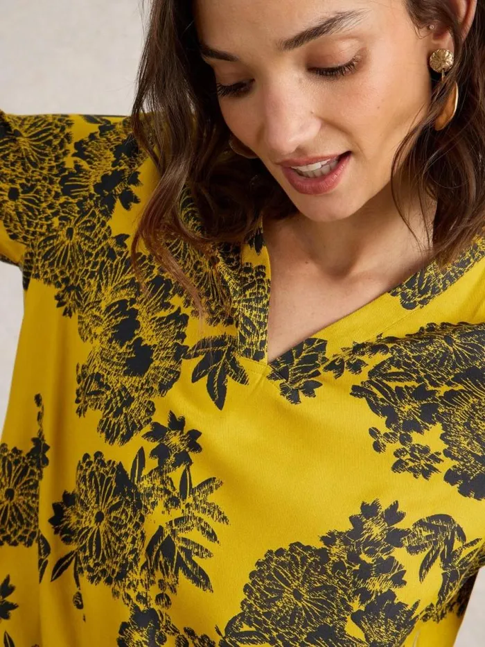 Women Elisa Mid Sleeve V Neck Top Chartreuse Multi White Stuff Tops and Tees