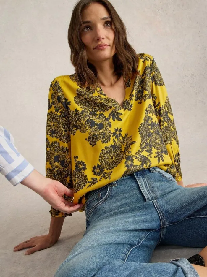 Women Elisa Mid Sleeve V Neck Top Chartreuse Multi White Stuff Tops and Tees Women Elisa Mid Sleeve V Neck Top Chartreuse Multi White Stuff Tops and Tees